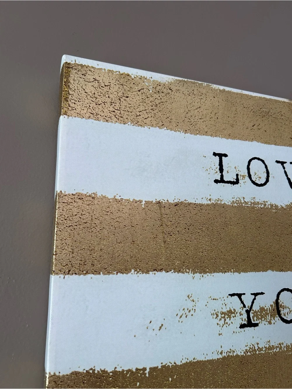 Love You Madly Striped Wall Art - Gold and White- 18IN WIDTH & 18IN HEIGHT
